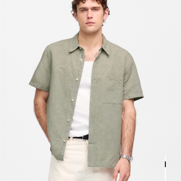Madewell Button-Up Short-Sleeve Shirt in Cotton-Linen Blend (NWT) - Picture 1 of 6